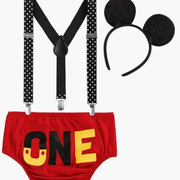 One year old bloomers with suspenders outfit and Mickey ears - Picture 1 of 1